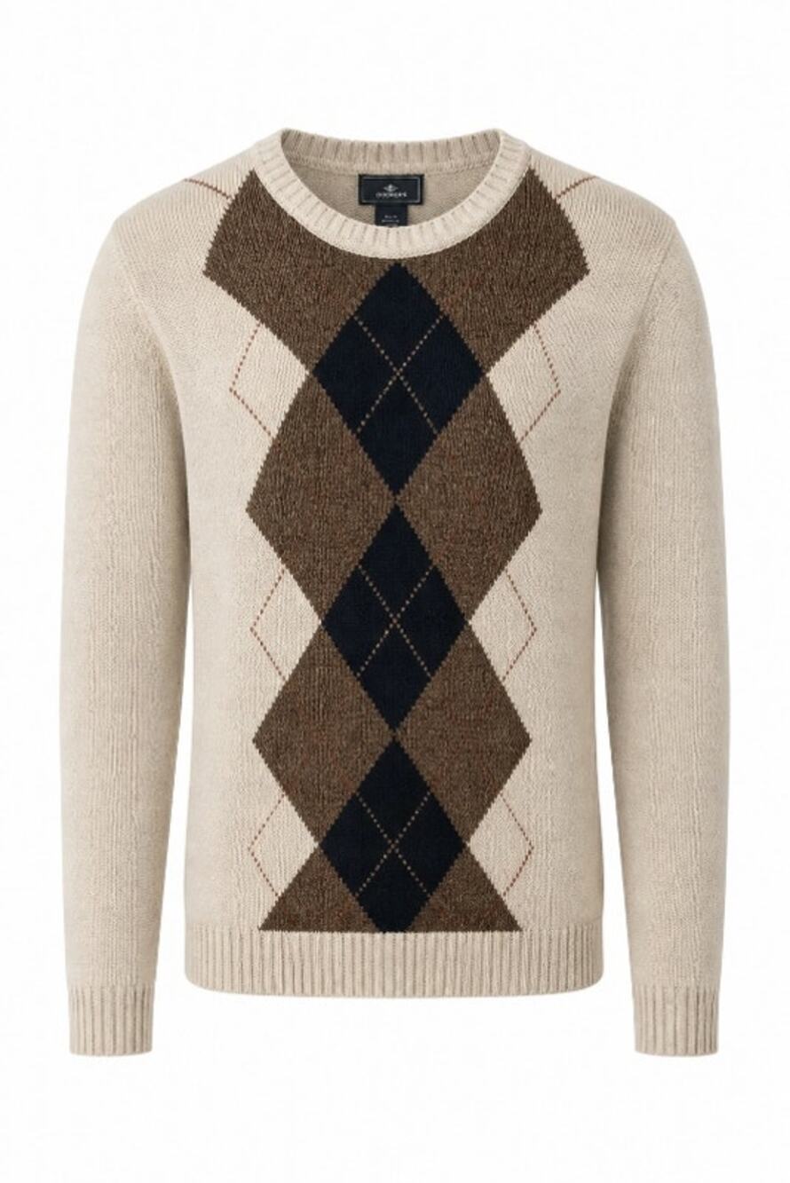 Dockers Mens XL Argyle V-Neck Sweater Cream Beige Navy Blue Pullover